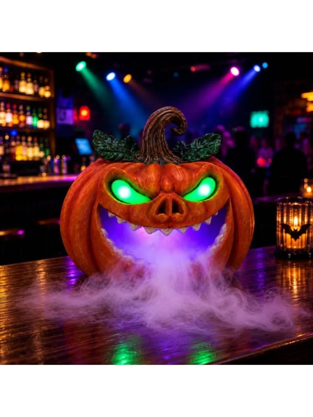 Spooky Halloween Pumpkin Fog Machine - Glowing Green Eyes Tabletop Decor for